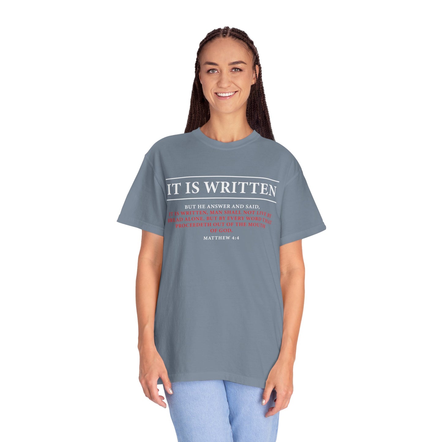 Matthew 4:4 Scripture T-Shirt — "Man Shall Not Live By Bread Alone" Christian Tee