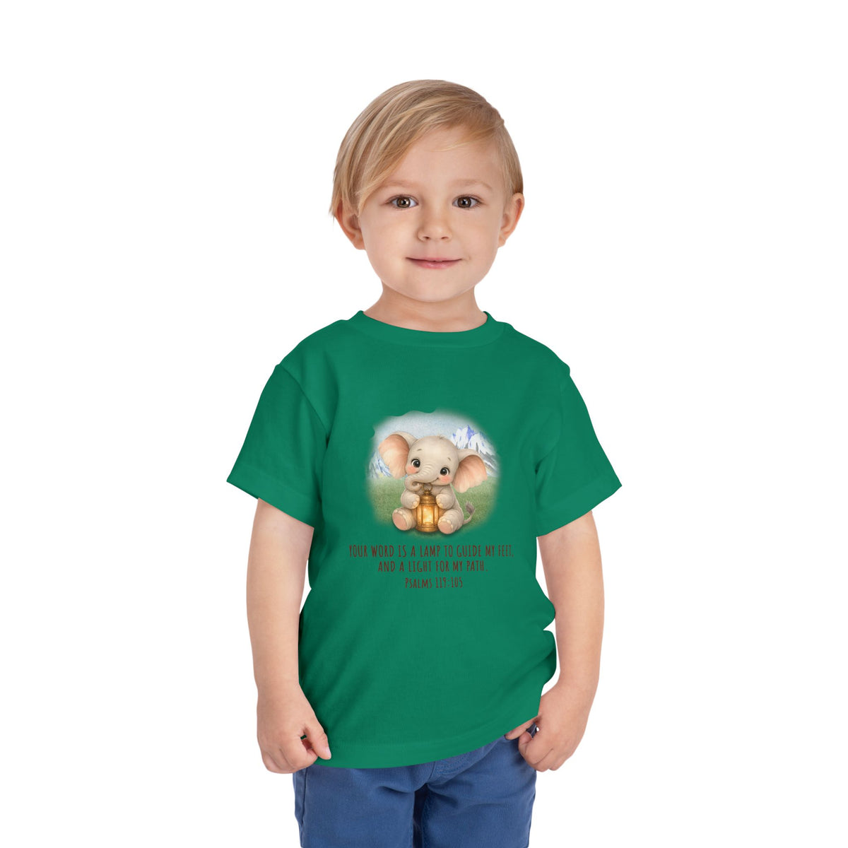Toddler Tee - Cute Elephant with Lantern & Psalm 119:105 Inspirational Kids T-Shirt