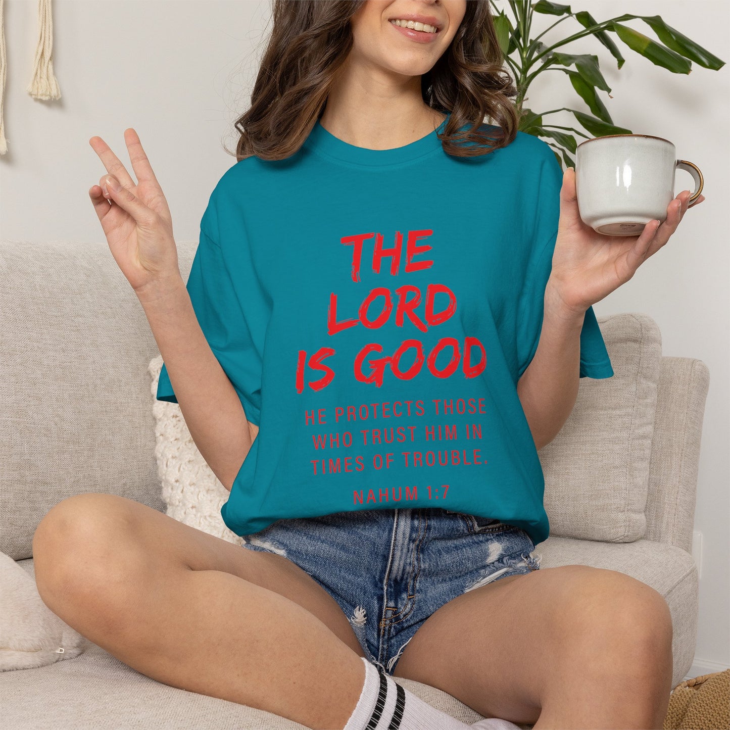 The Lord is Good "Nahum 1:7" Red T-Shirt