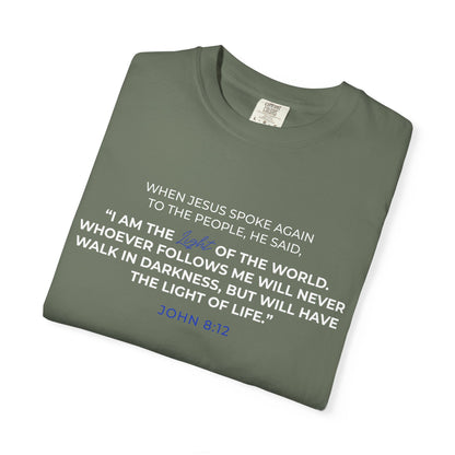 I AM The Light Of The World "John 8:12" Blue 100% Cotton T-Shirt