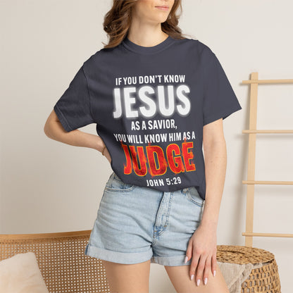 Know Jesus as Savior Cotton T-shirt — Faith-Based Christian Tee