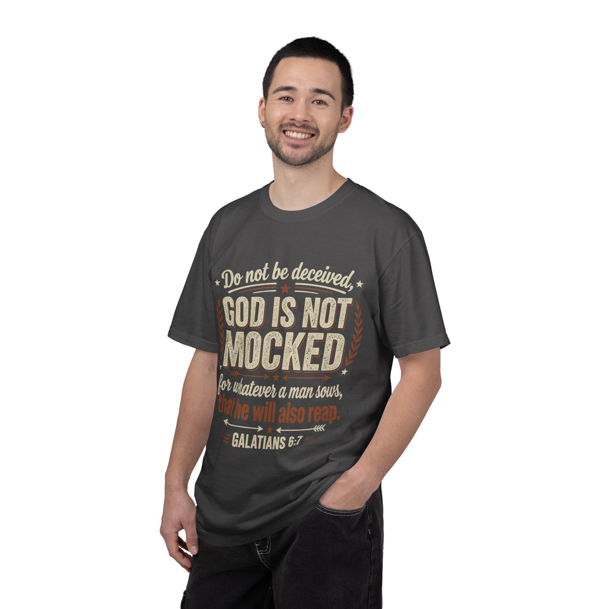 Christian T-Shirt — "God Is Not Mocked" Galatians 6:7 Inspirational Tee