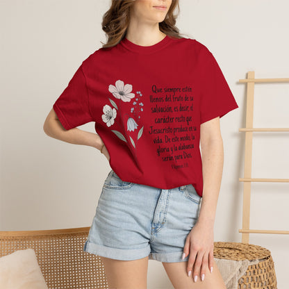 Christian Floral Verse T-Shirt — Spanish Filipenses 1:11 Scripture Tee