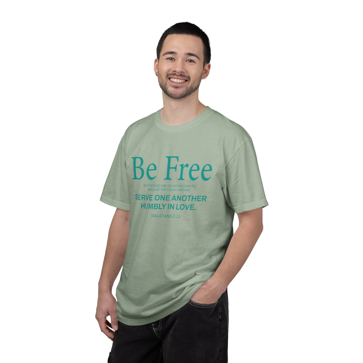 Be Free "Galatians 5:13" Teal 100% Cotton T-Shirt