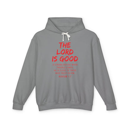 The Lord is Good "Nahum 1:7" RED 100% cotton Hoodie