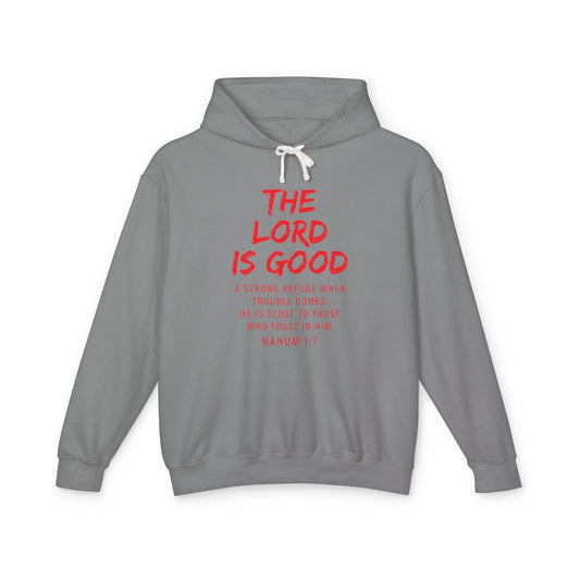 The Lord is Good "Nahum 1:7" RED 100% cotton Hoodie