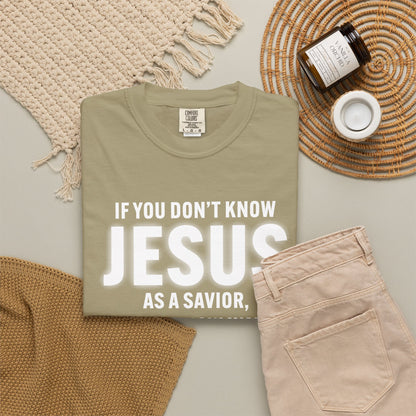 Know Jesus as Savior Cotton T-shirt — Faith-Based Christian Tee