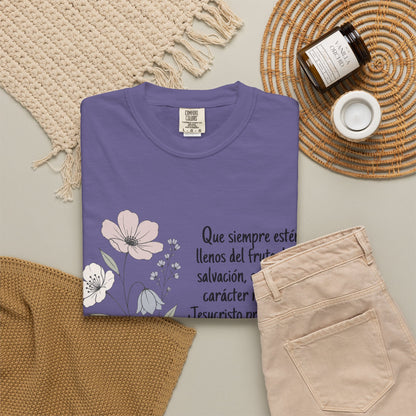 Christian Floral Verse T-Shirt — Spanish Filipenses 1:11 Scripture Tee