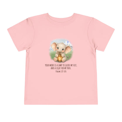 Toddler Tee - Cute Elephant with Lantern & Psalm 119:105 Inspirational Kids T-Shirt