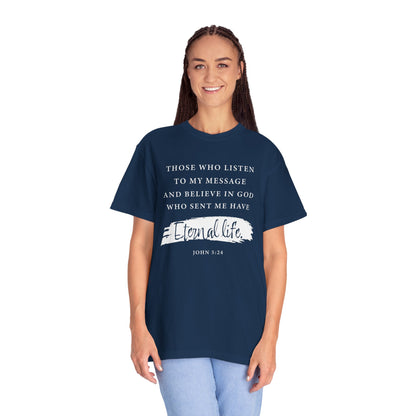 John 5:24 'Eternal Life' T-Shirt — Faith-Based Cotton Tee