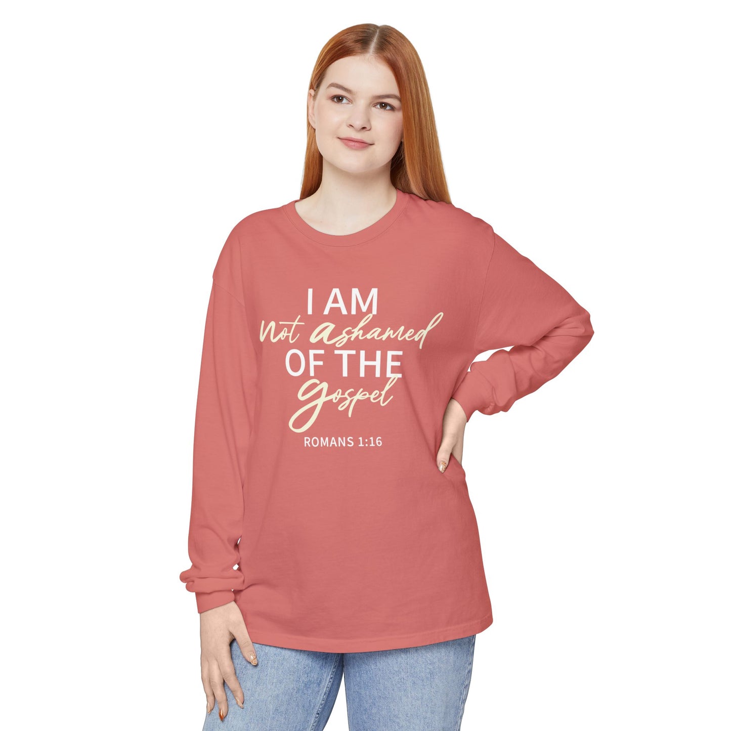 Romans 1:16 Beige 100% Cotton Lon Sleeve Comfort Color