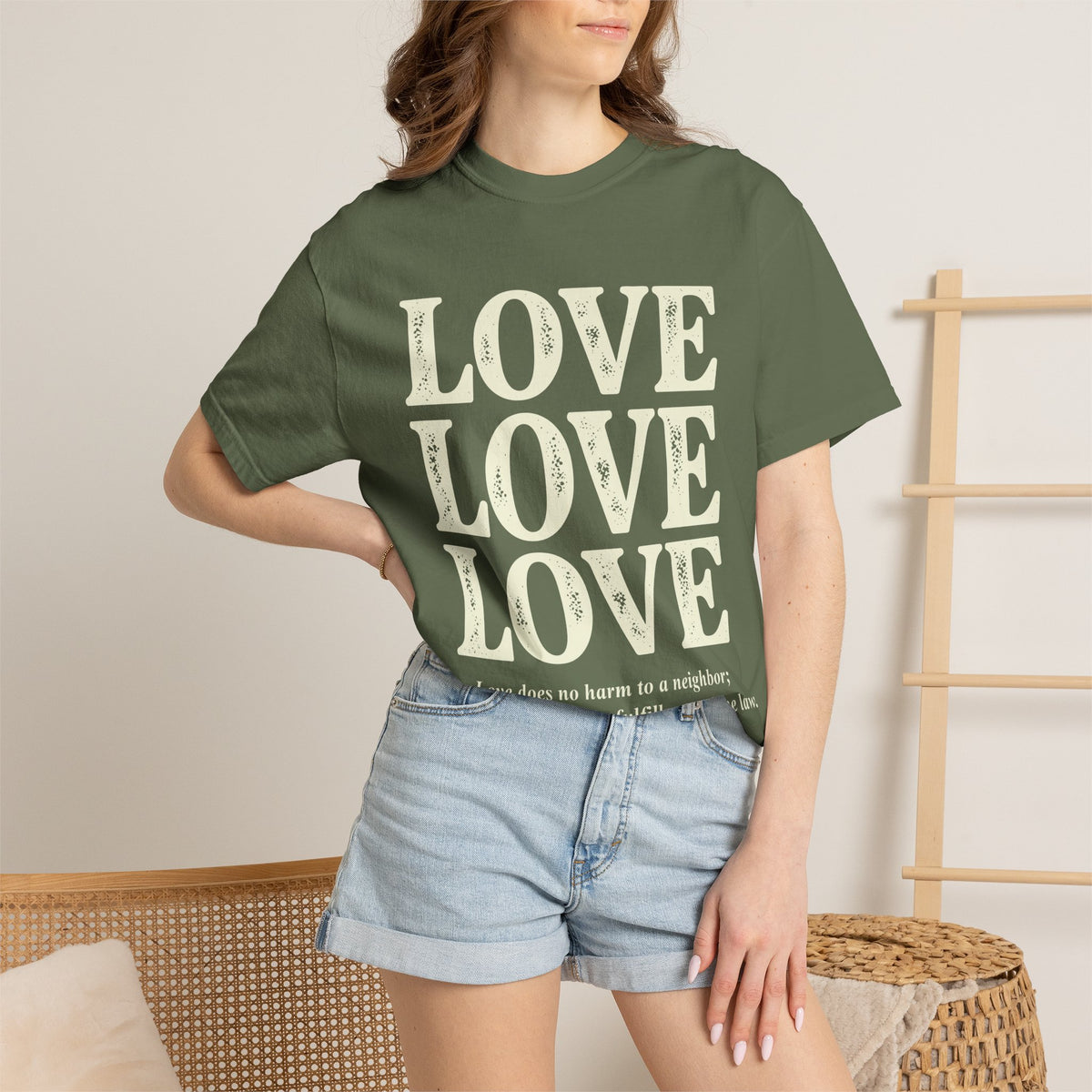 Love Love Love Scripture T‑Shirt — Romans 13:10 Faith Graphic Tee