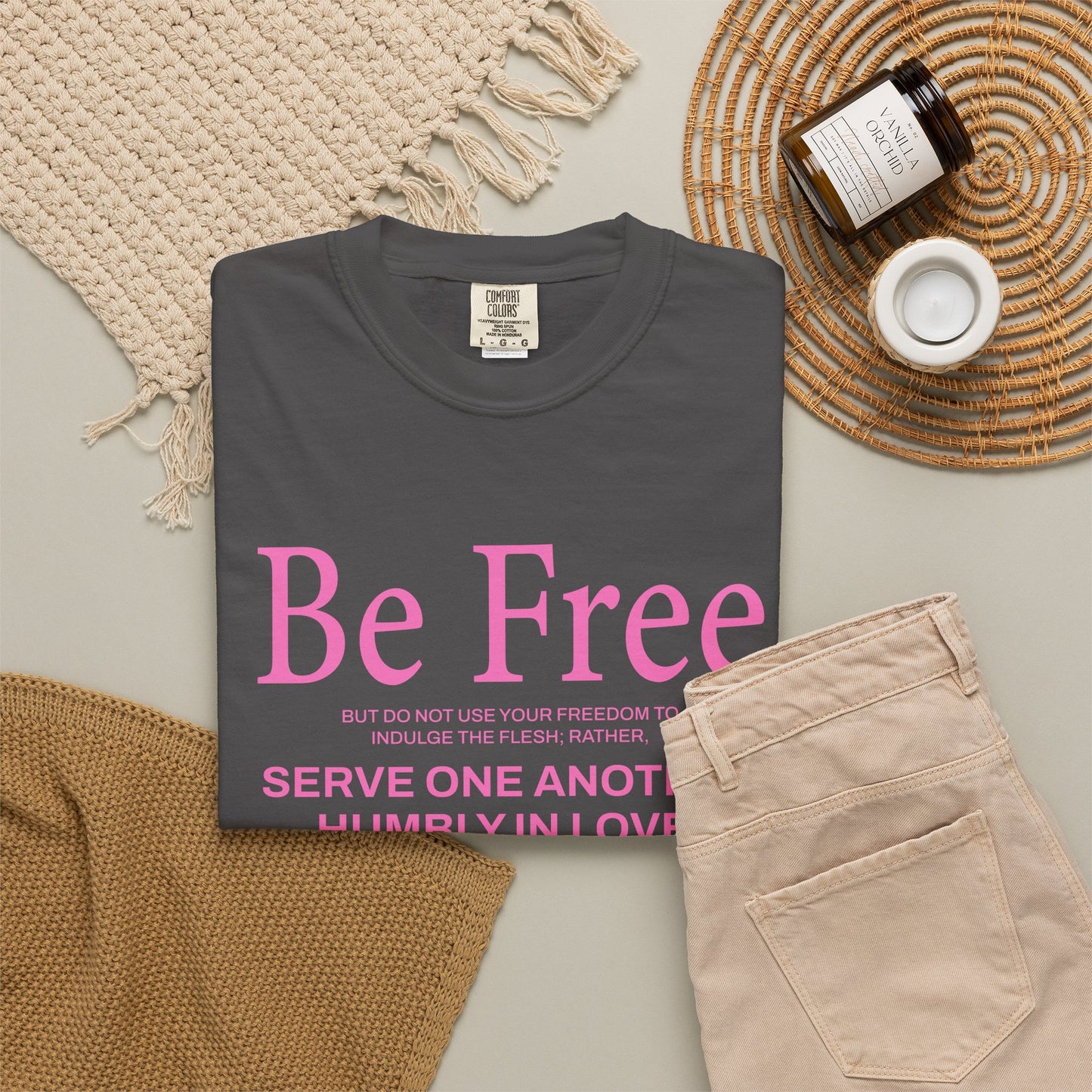 Be Free Galatians 5:13 Pink T-Shirt — Faith-Inspired Christian Tee
