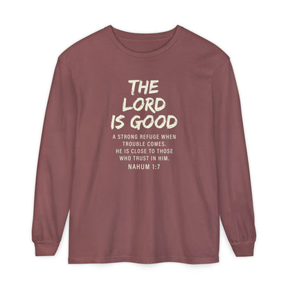 The Lord Is Good "NAHUM 1:7" BEIGE 100% cotton long sleeve