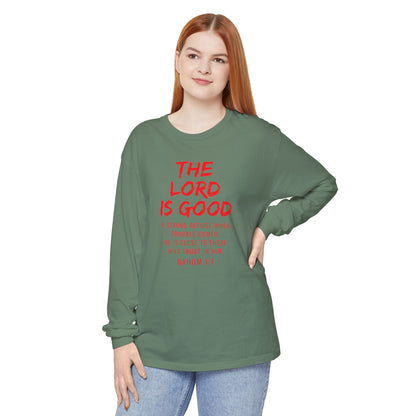 The Lord is Good "Nahum 1:7" Red Long Sleeve