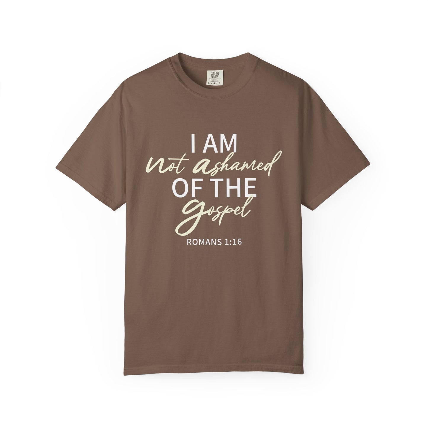Romans 1:16 T-Shirt — Beige 100% Cotton