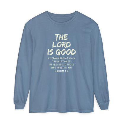 The Lord Is Good "NAHUM 1:7" BEIGE 100% cotton long sleeve