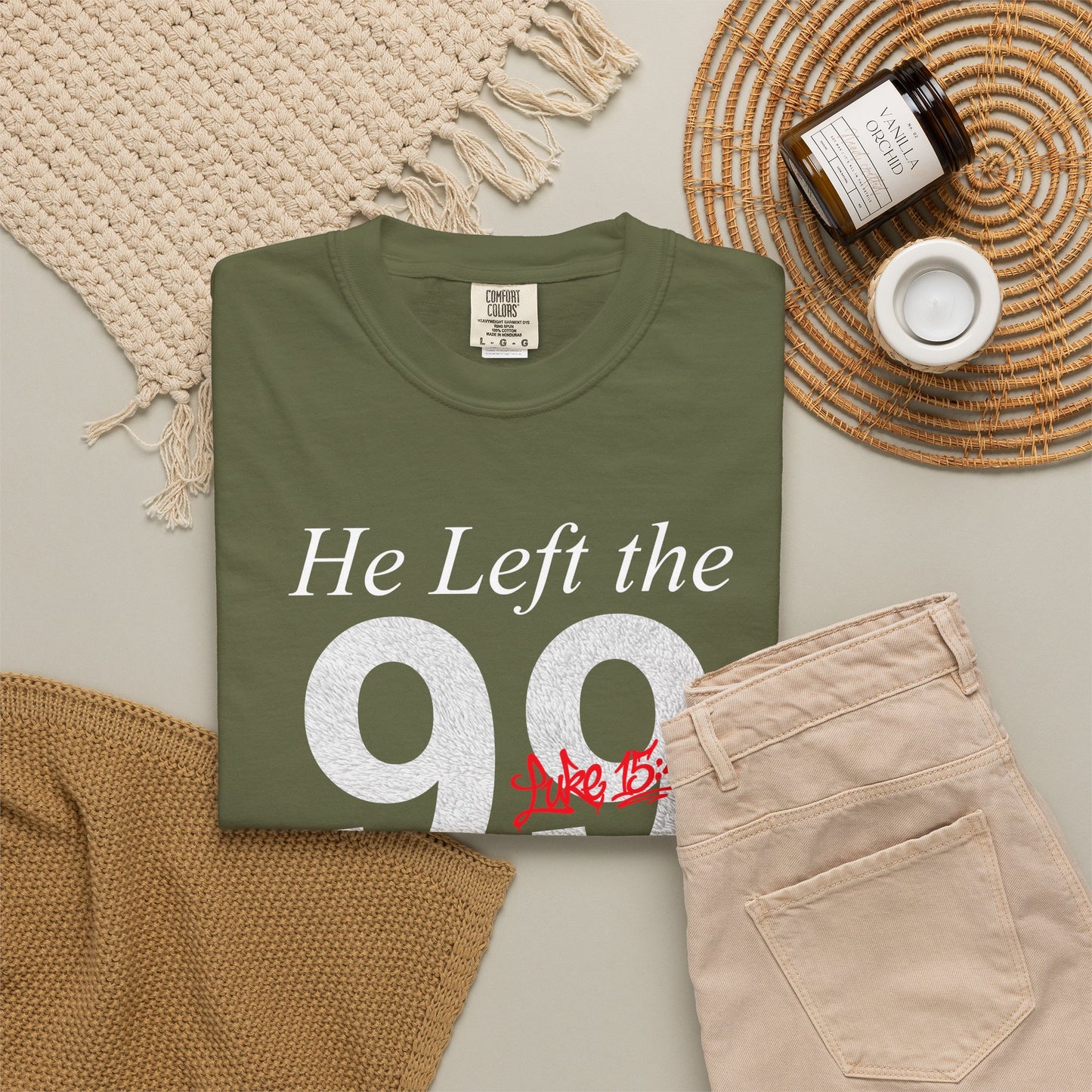 He Left the 99 Luke 15:4-7 T-Shirt — Christian Faith Parable Tee 100% Cotton