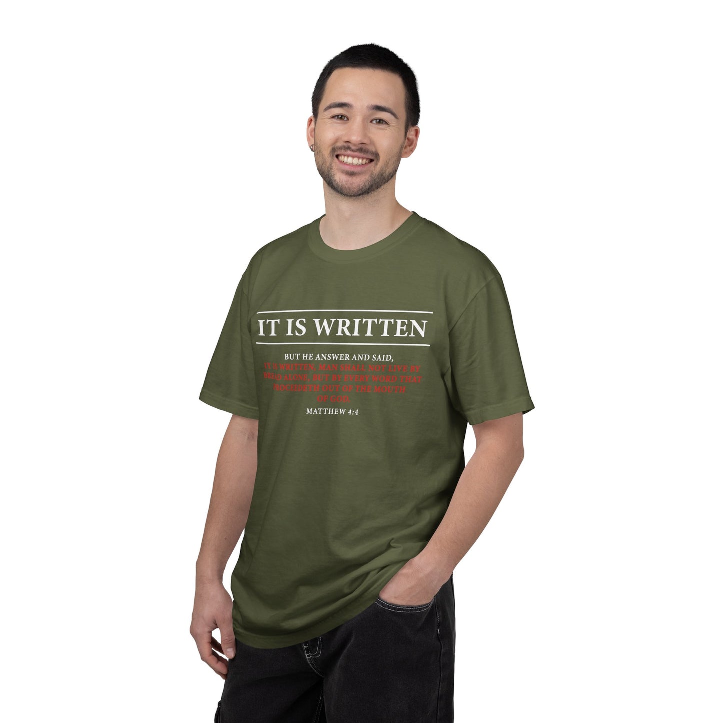 Matthew 4:4 Scripture T-Shirt — "Man Shall Not Live By Bread Alone" Christian Tee