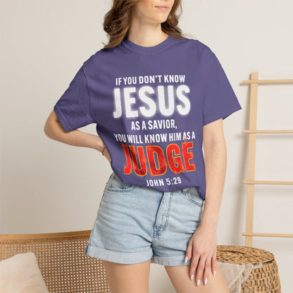 Know Jesus as Savior Cotton T-shirt — Faith-Based Christian Tee