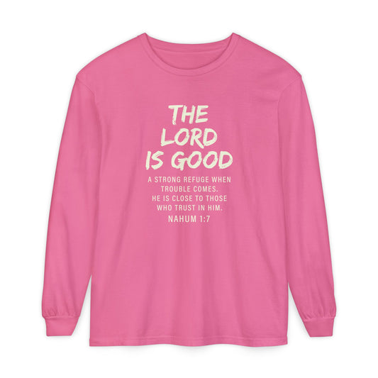 The Lord Is Good "NAHUM 1:7" BEIGE 100% cotton long sleeve