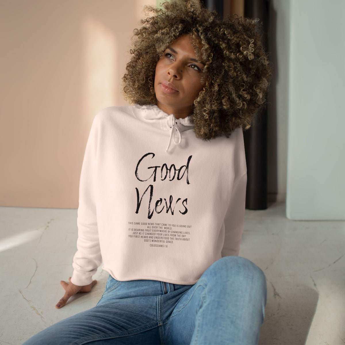 Good News Christian Crop Hoodie