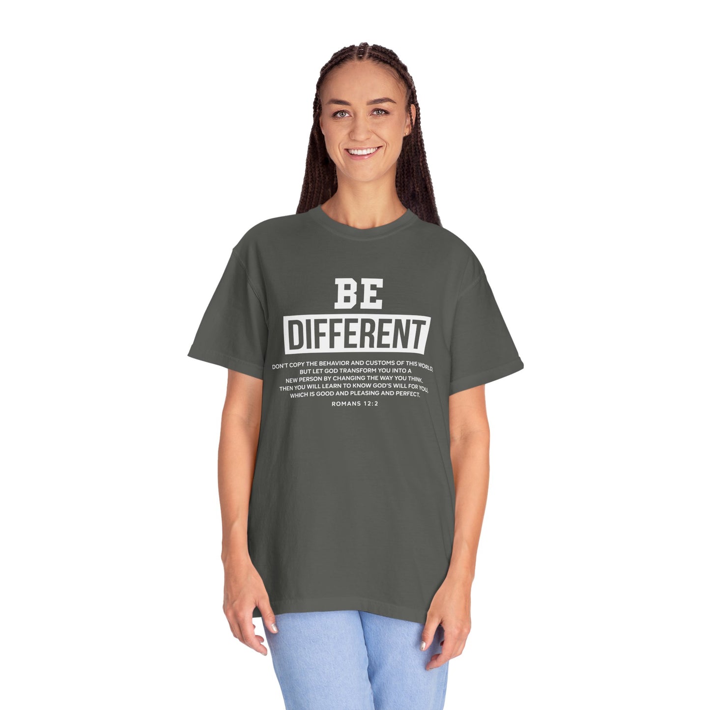 Be Different Romans 12:2 T-Shirt — Christian Faith Graphic T-shirt