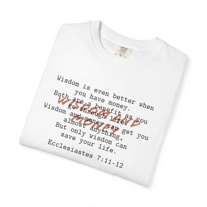 Wisdom and Money Ecclesiastes 7:11-12 100% Cotton T-Shirt — Spanish Wise Woman Bible Verse