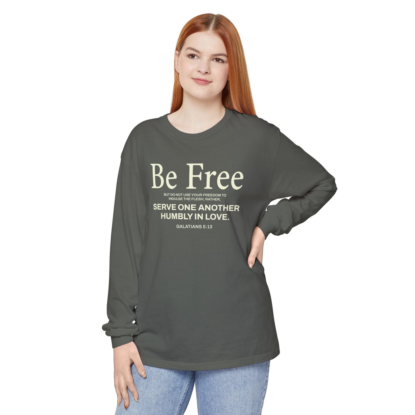 Be Free "Galatians 5:13" BEIGE 100% Cotton Long Sleeve