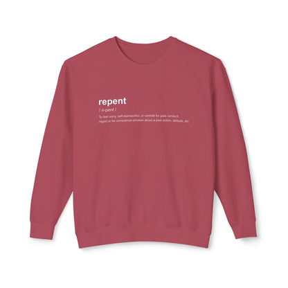 Repent Definition Crewneck Sweatshirt — 100% Cotton Religious Pullover