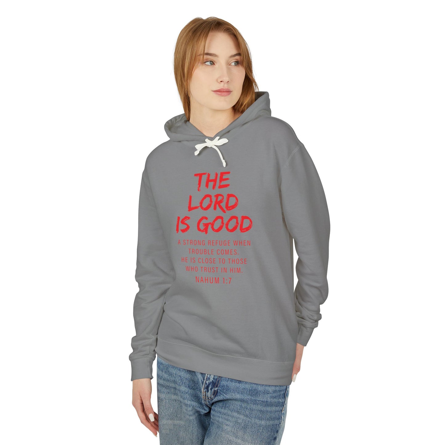 The Lord is Good "Nahum 1:7" RED 100% cotton Hoodie