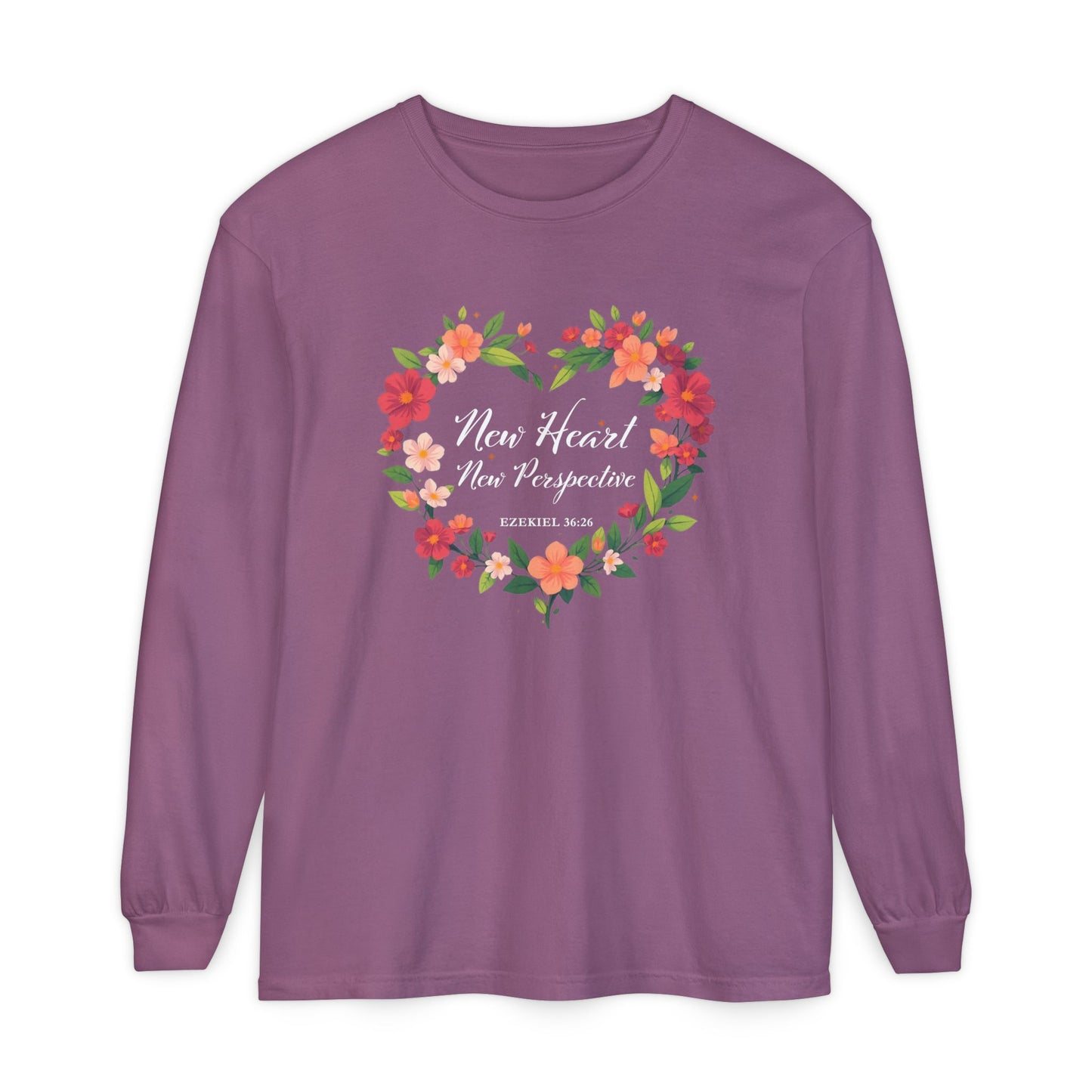 New Heart and New Perspective "Ezekiel 36:26" Long Sleeve T-Shirt 100% Cotton