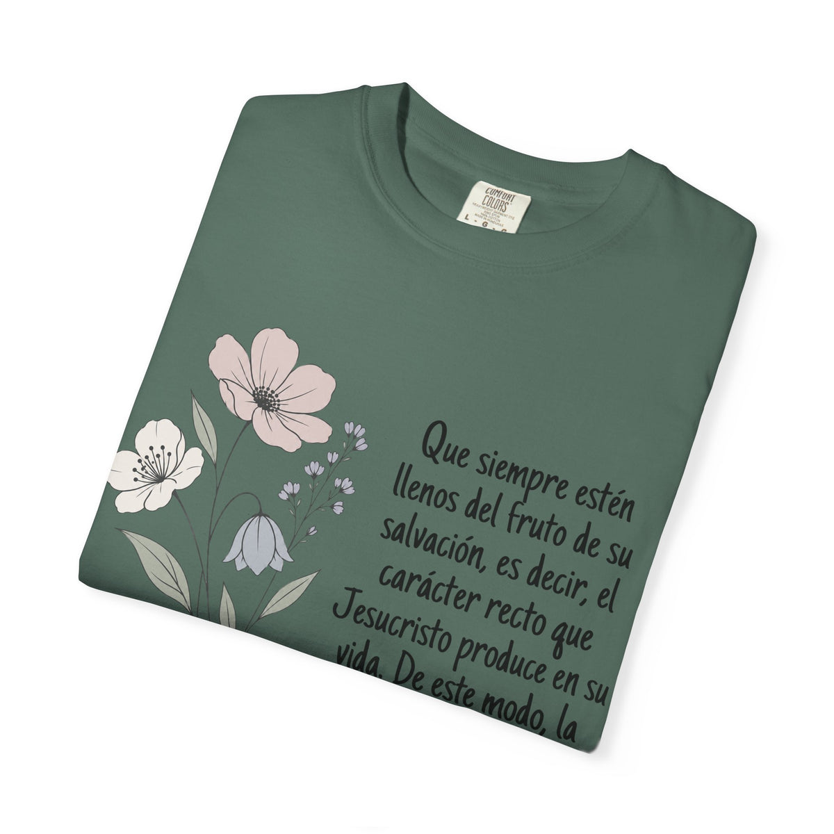 Christian Floral Verse T-Shirt — Spanish Filipenses 1:11 Scripture Tee