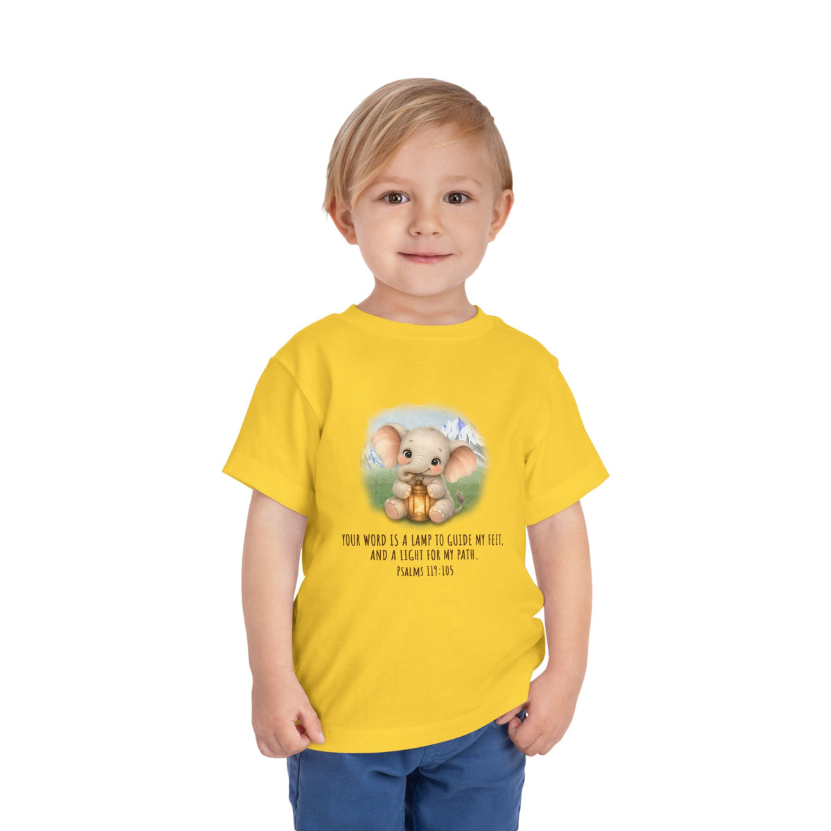 Toddler Tee - Cute Elephant with Lantern & Psalm 119:105 Inspirational Kids T-Shirt