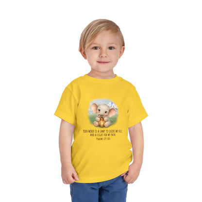 Toddler Tee - Cute Elephant with Lantern & Psalm 119:105 Inspirational Kids T-Shirt