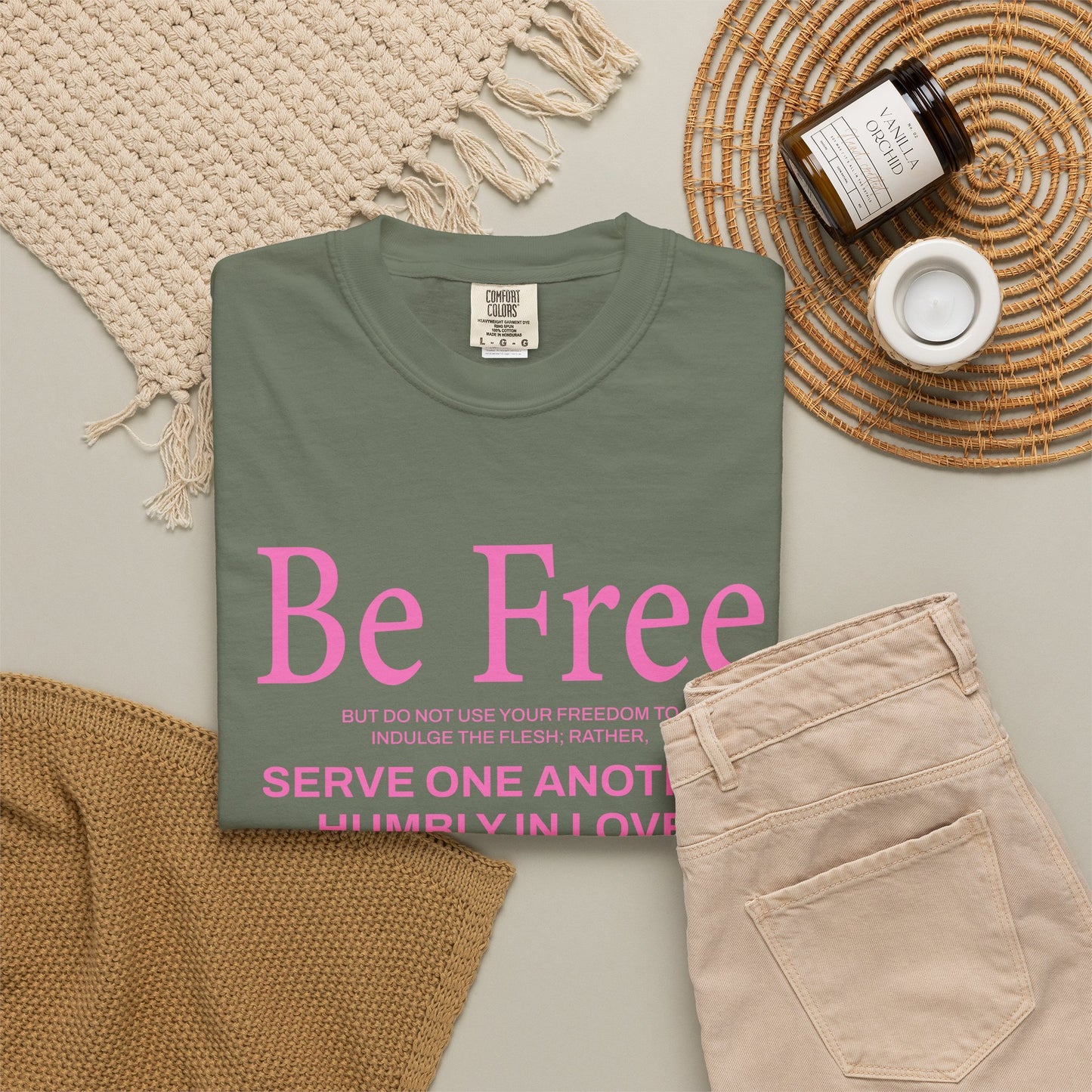 Be Free Galatians 5:13 Pink T-Shirt — Faith-Inspired Christian Tee