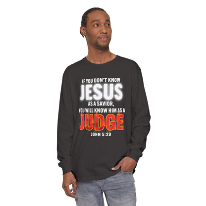 Know Jesus as Savior Cotton T-shirt — Faith-Based Christian Long Sleeve Tee