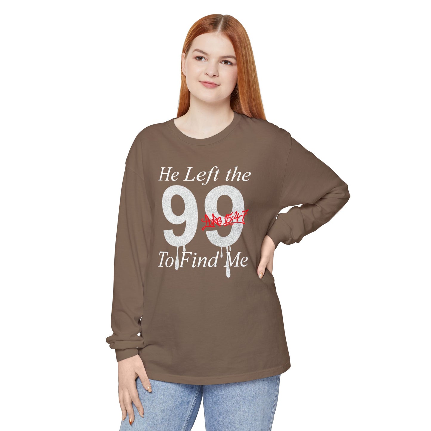He Left the 99 Long Sleeve — Luke 15:4-7 Christian Crewneck