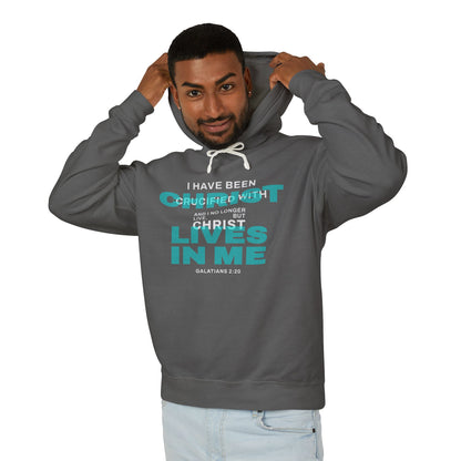 I Have Been Crucified with Christ "Galatians 2:20" Teal 100% Cotton Hoodie