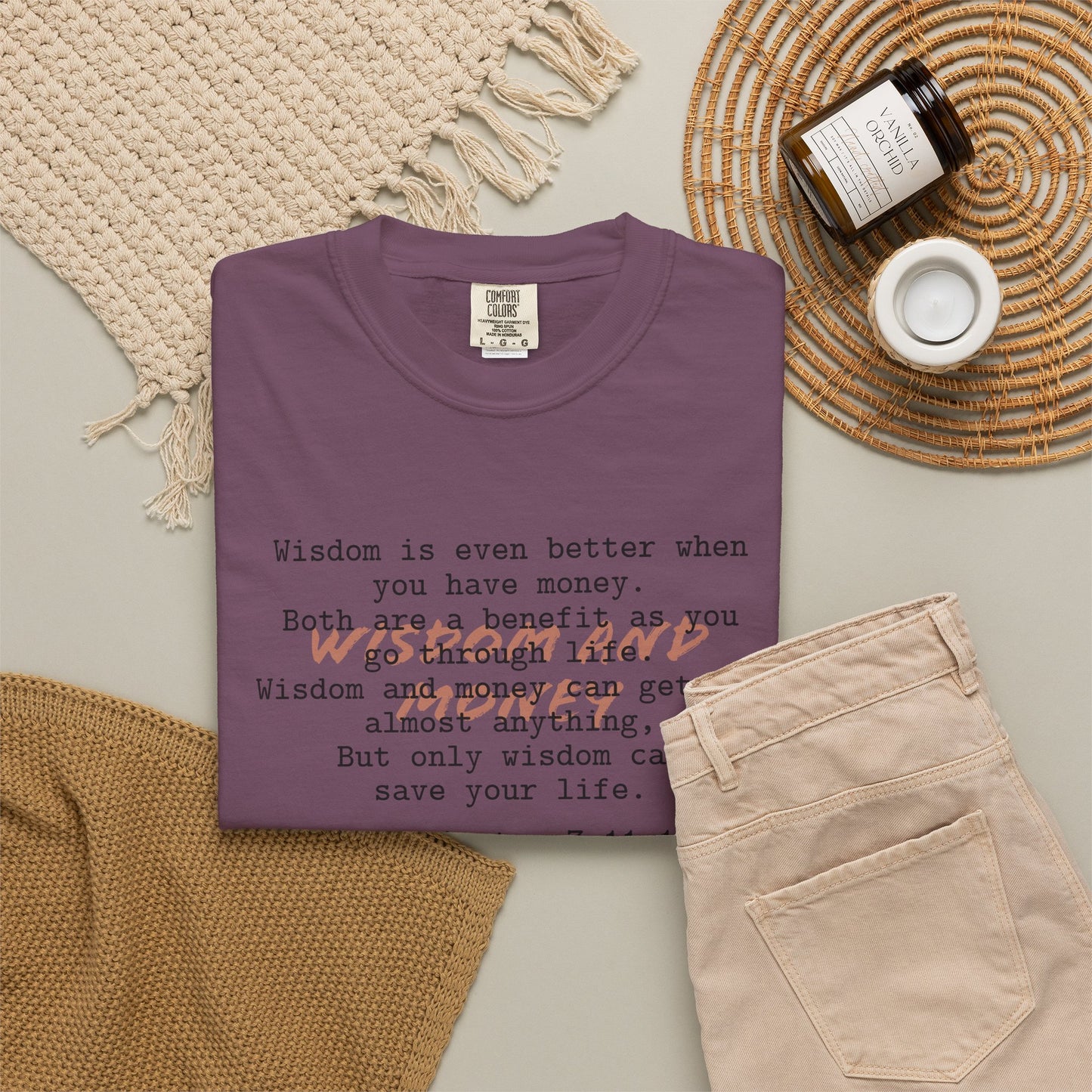 Wisdom and Money Ecclesiastes 7:11-12 100% Cotton T-Shirt — Spanish Wise Woman Bible Verse