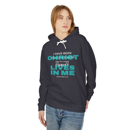 I Have Been Crucified with Christ "Galatians 2:20" Teal 100% Cotton Hoodie