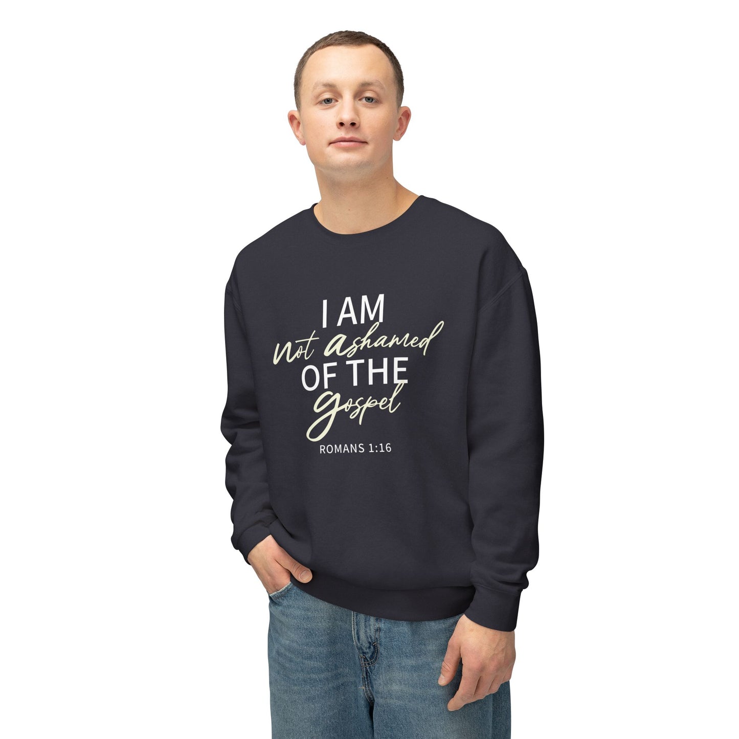 Romans 1:16 Beige Cotton Sweatshirt — Faith Verse Crewneck
