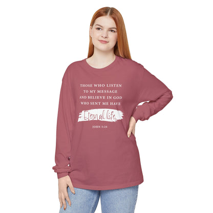 Eternal Life John 5:24 Long Sleeve T‑Shirt — Inspirational Christian Scripture Tee