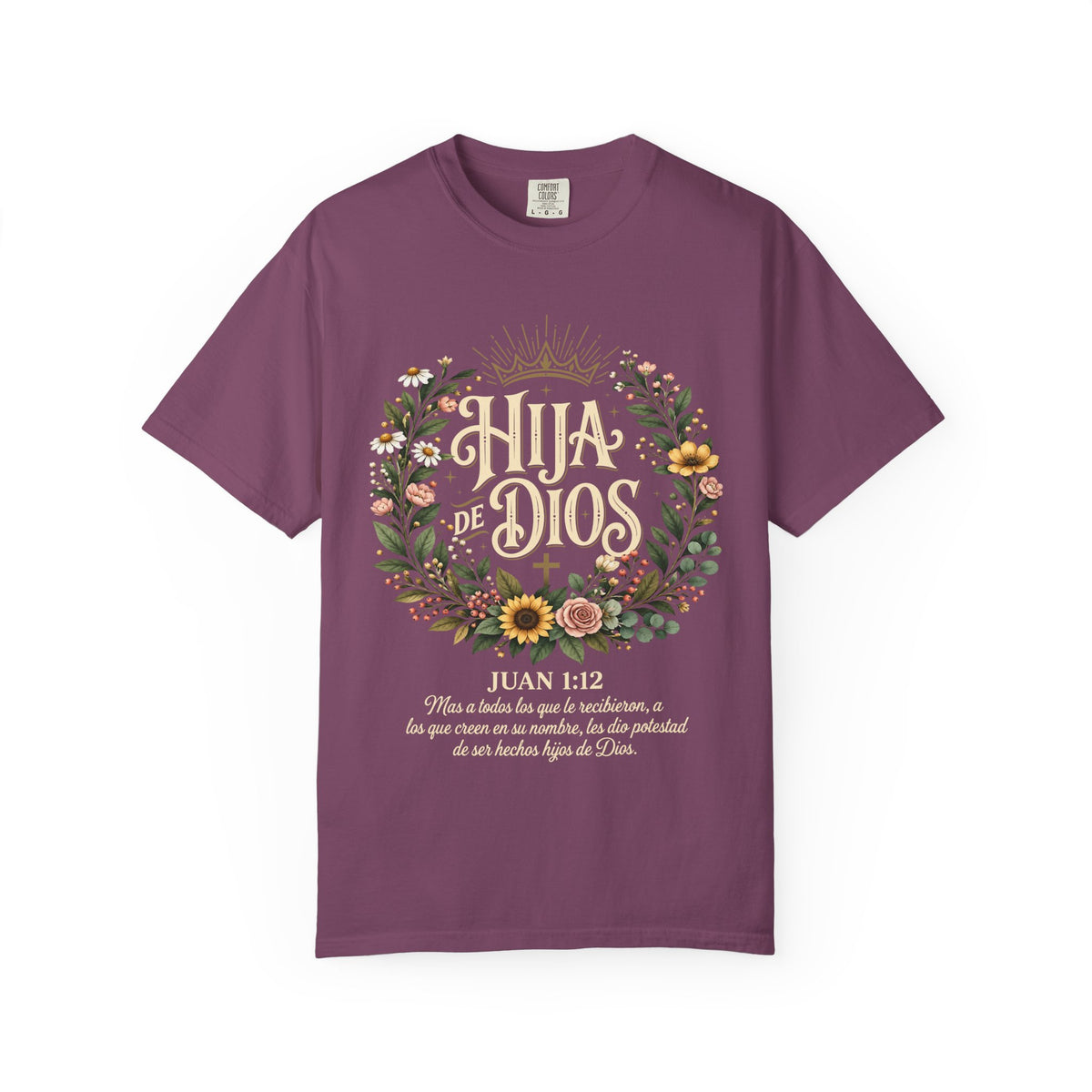 Hija de Dios Floral T‑Shirt — Juan 1:12 Christian Tee