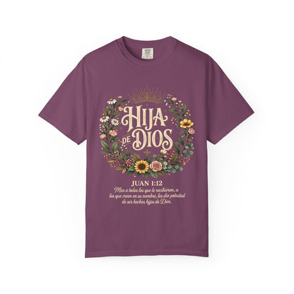 Hija de Dios Floral T‑Shirt — Juan 1:12 Christian Tee