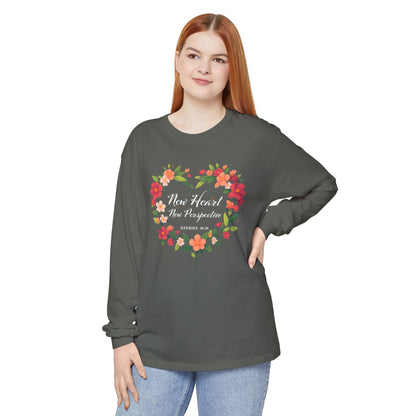 New Heart and New Perspective "Ezekiel 36:26" Long Sleeve T-Shirt 100% Cotton
