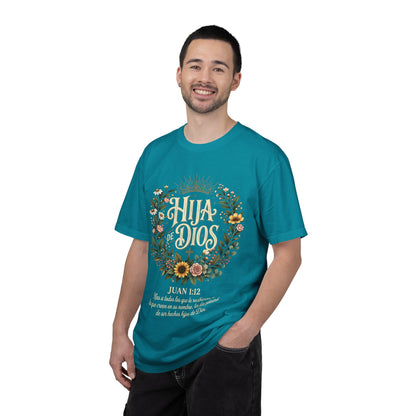 Hija de Dios Floral T‑Shirt — Juan 1:12 Christian Tee