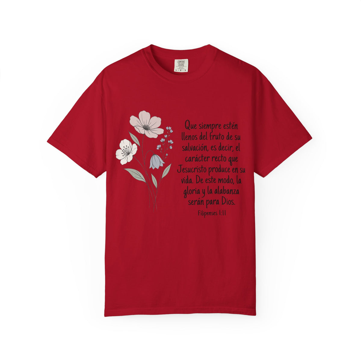 Christian Floral Verse T-Shirt — Spanish Filipenses 1:11 Scripture Tee