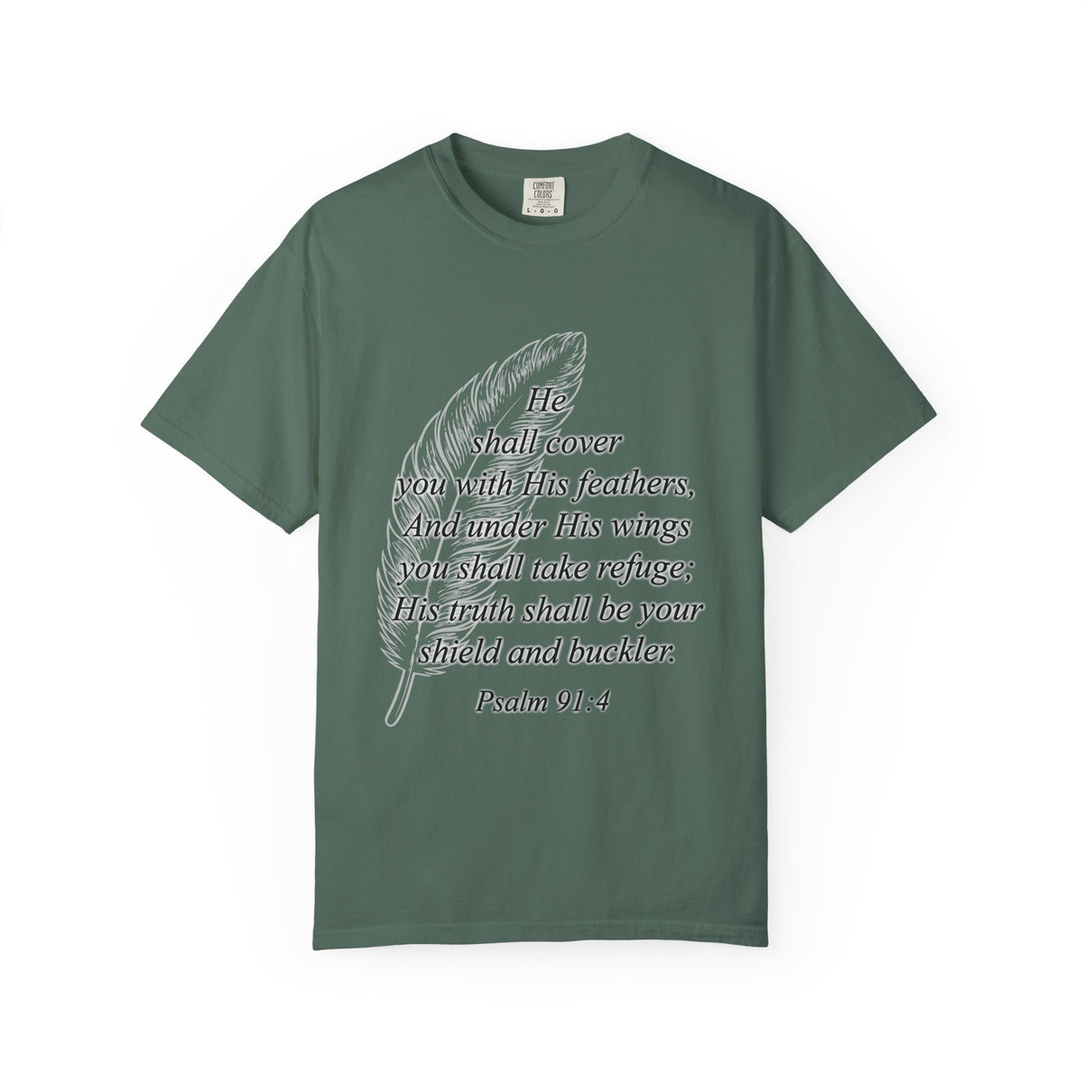 Psalm 91 Feather T-Shirt — 'He Shall Cover You' Christian Faith Tee