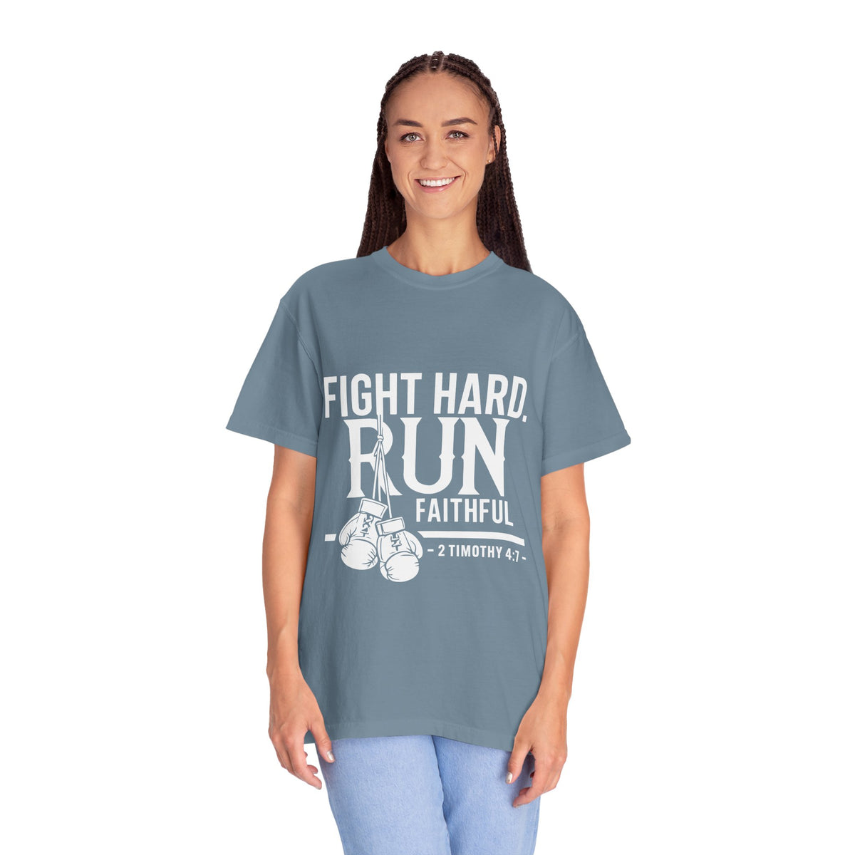 Fight Hard Run Faithful T-Shirt — Christian Boxing Inspirational Tee (2 Timothy 4:7)